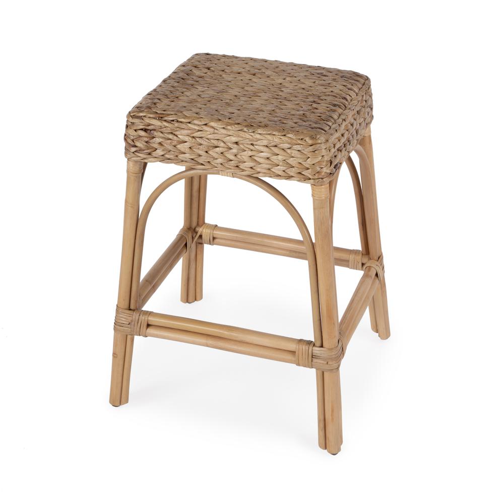 Robias 24.5" Rectangular Rattan and Water Hyacinth Counter Stool, Light Brown. Picture 1