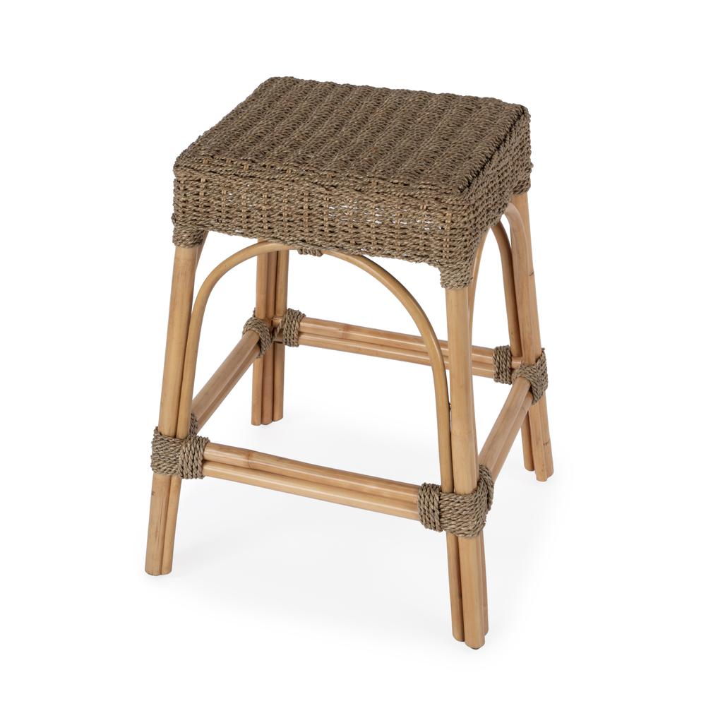 Robias 24.5 Rectangular Rattan & Mendong Grass 24.5" Counter Stool, Light Brown. Picture 1