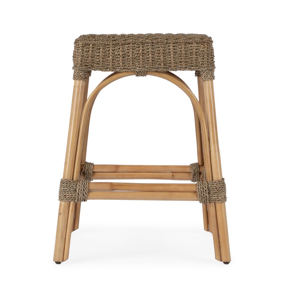 Robias 24.5 Rectangular Rattan & Mendong Grass 24.5" Counter Stool, Light Brown. Picture 2