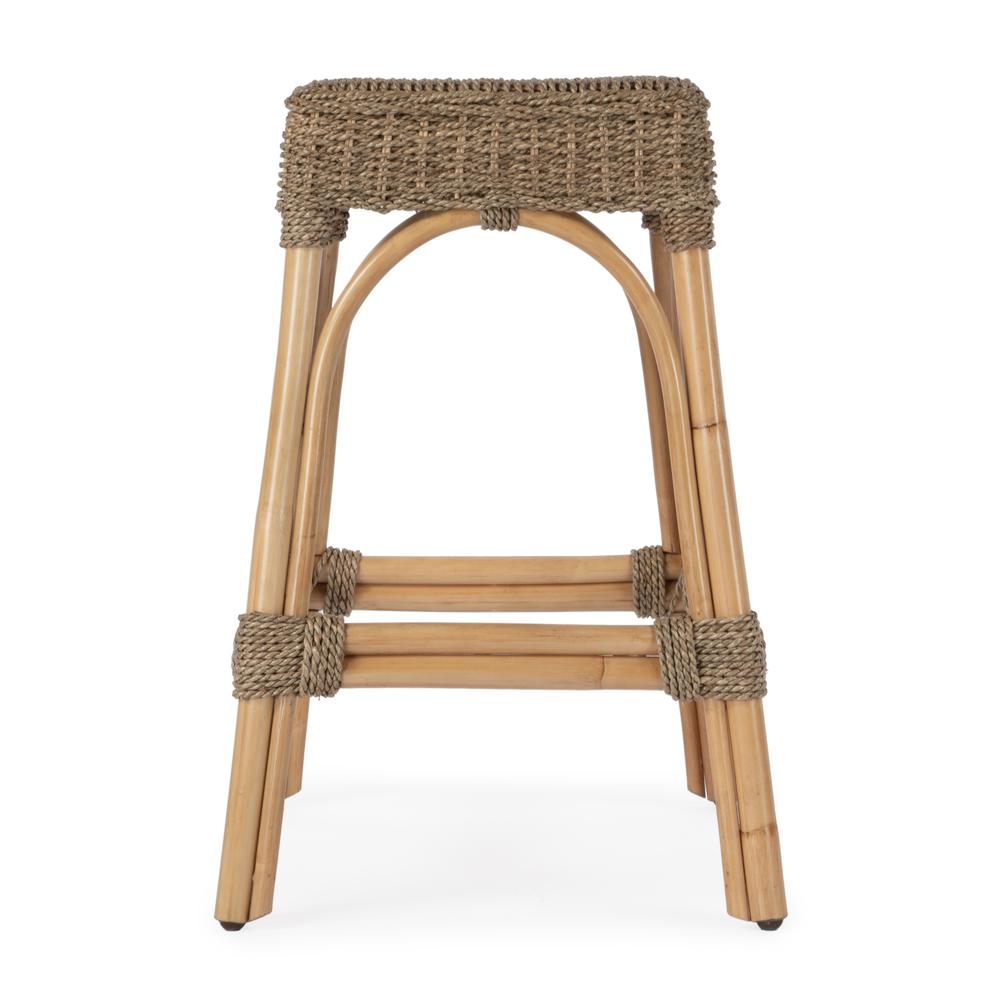 Robias 24.5 Rectangular Rattan & Mendong Grass 24.5" Counter Stool, Light Brown. Picture 3