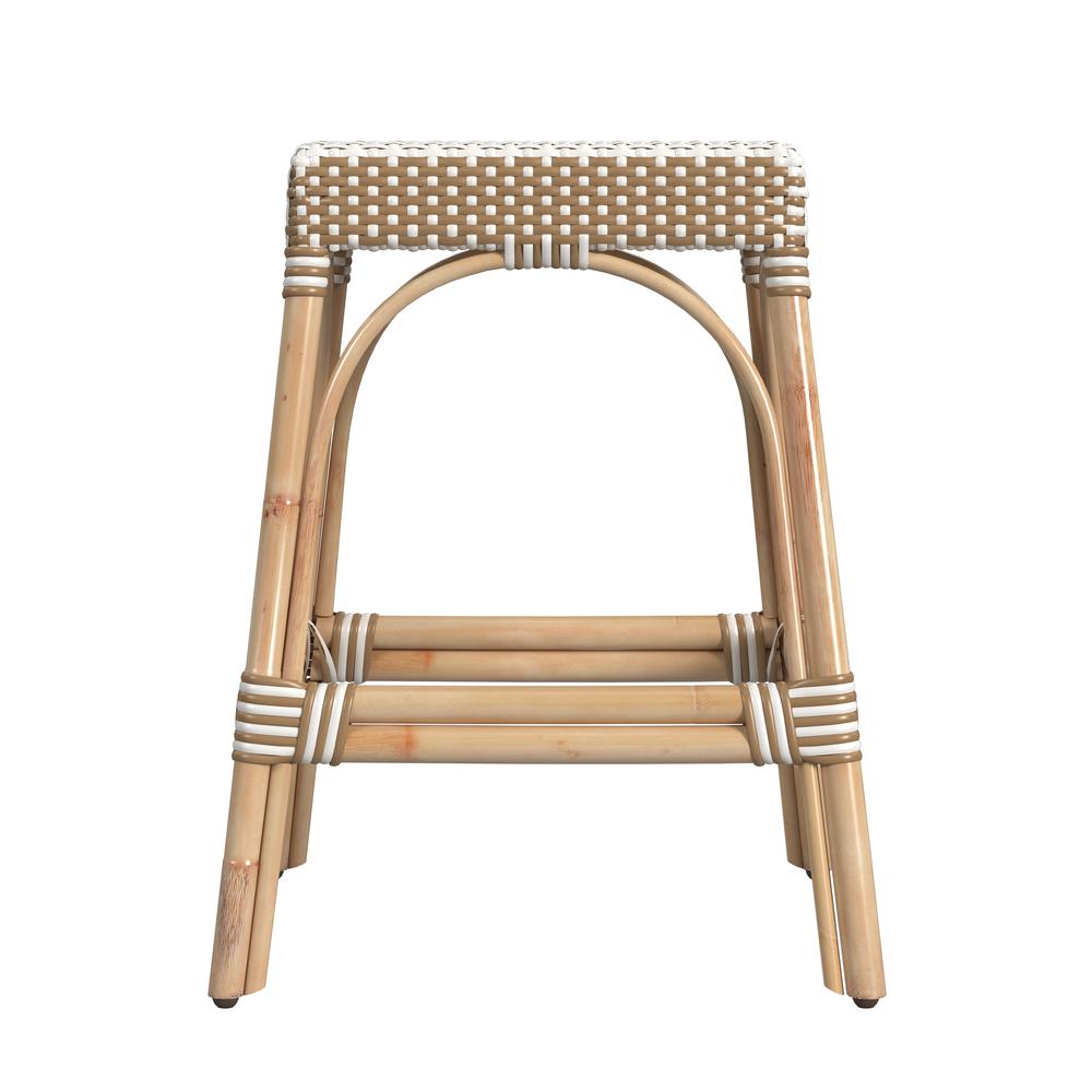 Robias Rectangular Rattan 24.5" Counter Stool, Tan and White Stripe. Picture 2