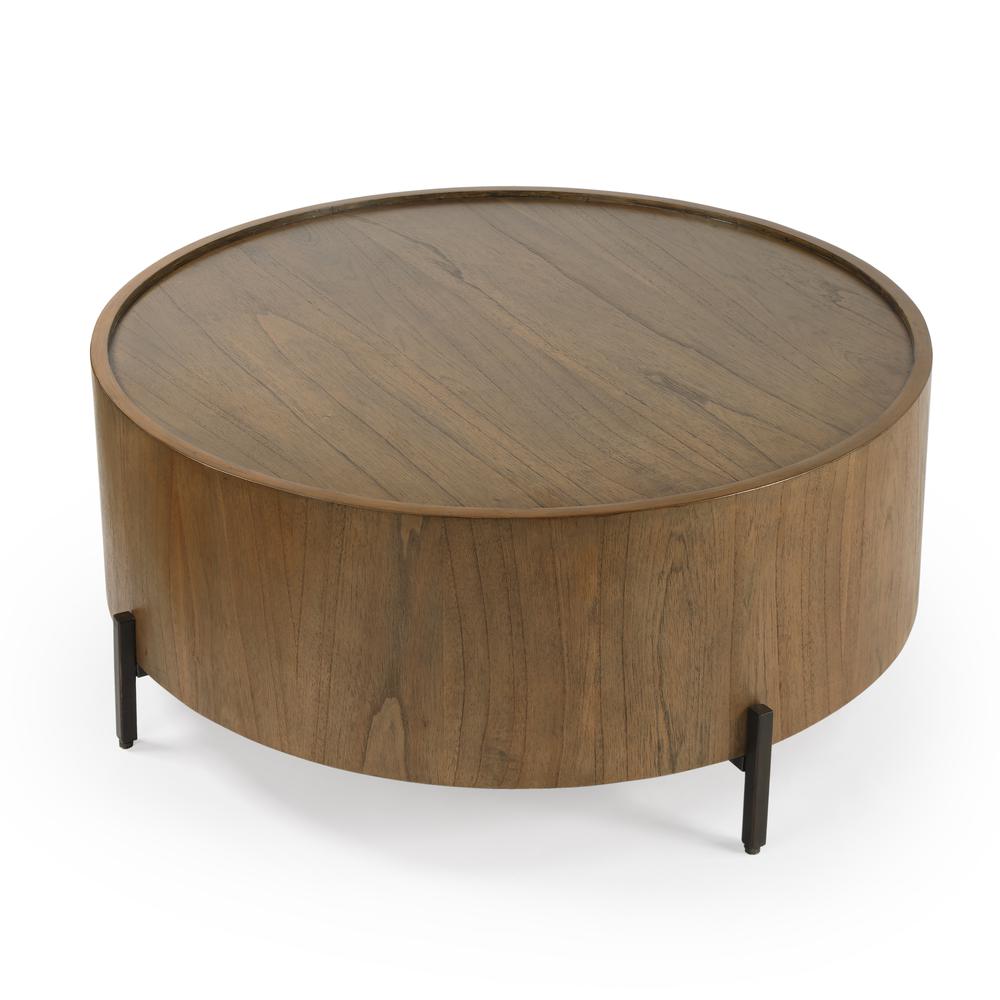 Tori Round Coffee Table, Medium Brown. Picture 1