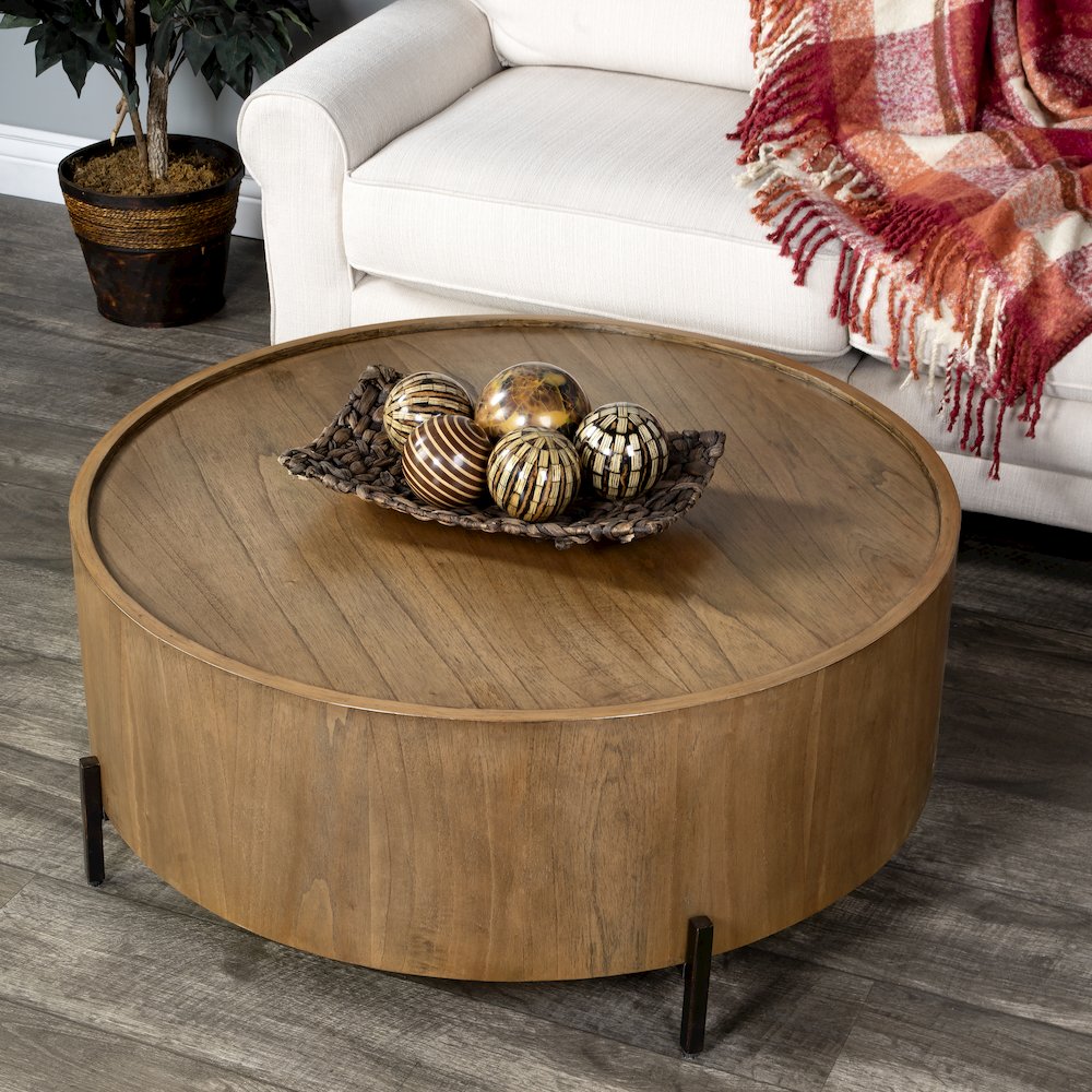 Tori Round Coffee Table, Medium Brown. Picture 7