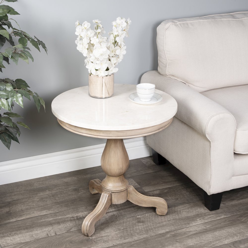 Danielle Marble 24" Pedestal Side Table, Tan/Beige. Picture 9