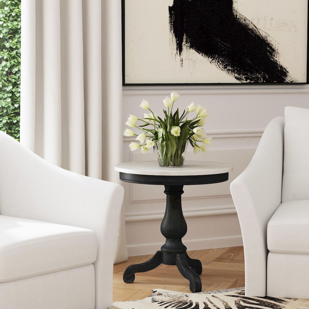 Danielle Marble 24" Pedestal Side Table, Black. Picture 6