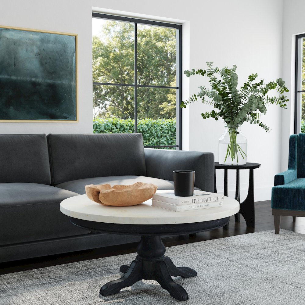 Danielle Marble Round Coffee Table, Black. Picture 2