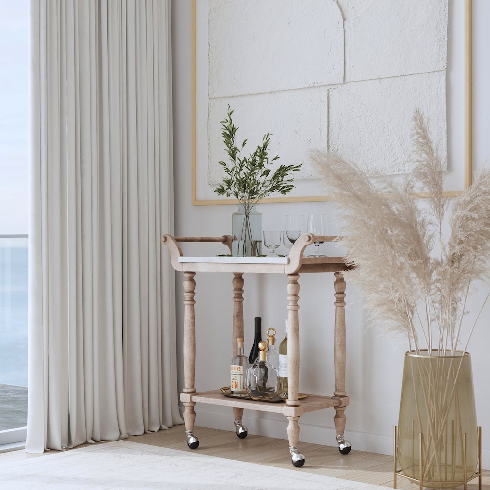 Danielle Marble Bar Cart, Tan/Beige. Picture 6