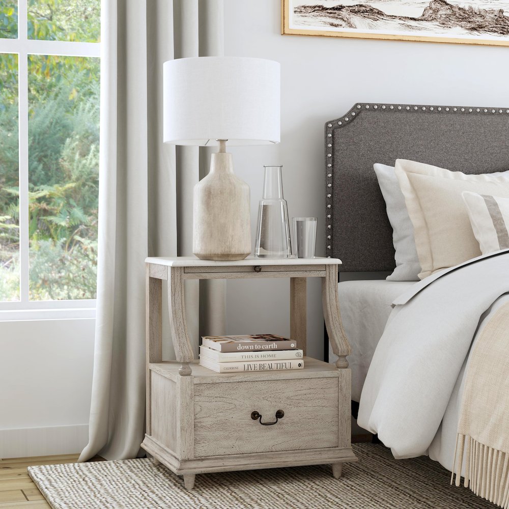 Mabel Marble 1 drawer Nightstand, Gray. Picture 11