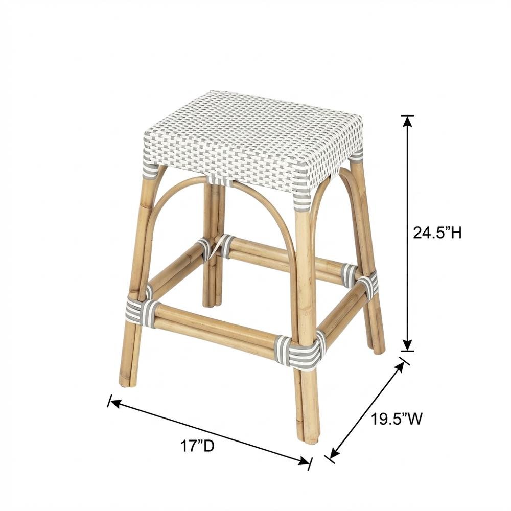 Rattan Counter Stool with Footrest, Coastal Bar Stool for Kitchen Dining Room. Picture 4