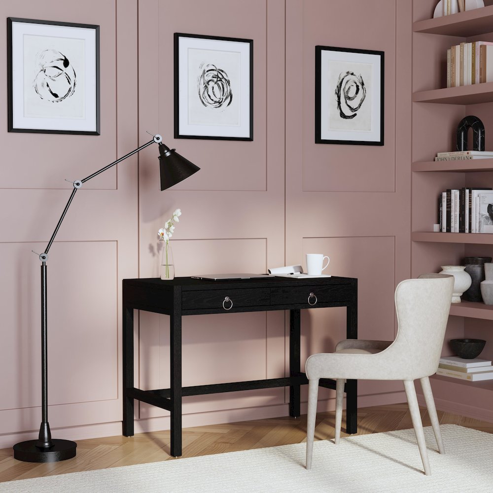 Lark 40 in. W Rectangular Wood 2 Drawer Writing Desk, Black. Picture 2