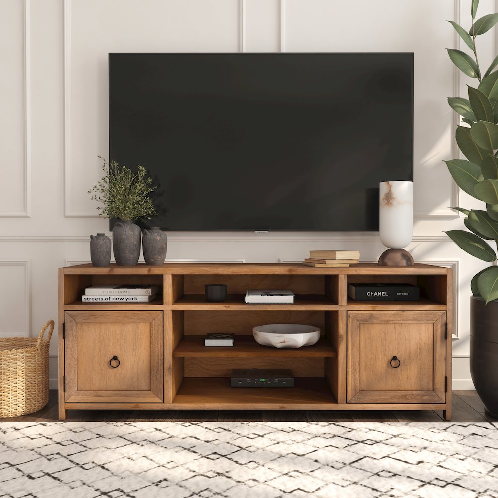 Lark Wood 65" TV Stand with Storage, Light Brown. Picture 11