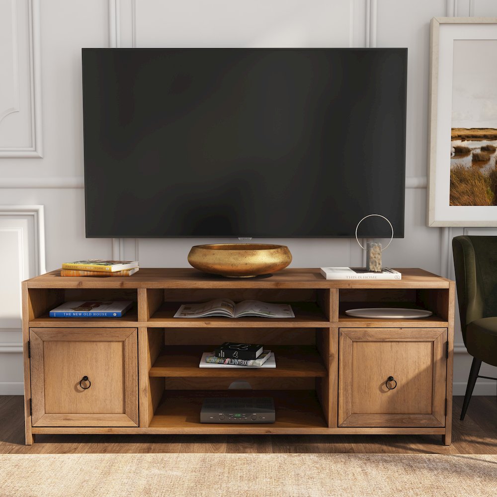 Lark Wood 65" TV Stand with Storage, Light Brown. Picture 2