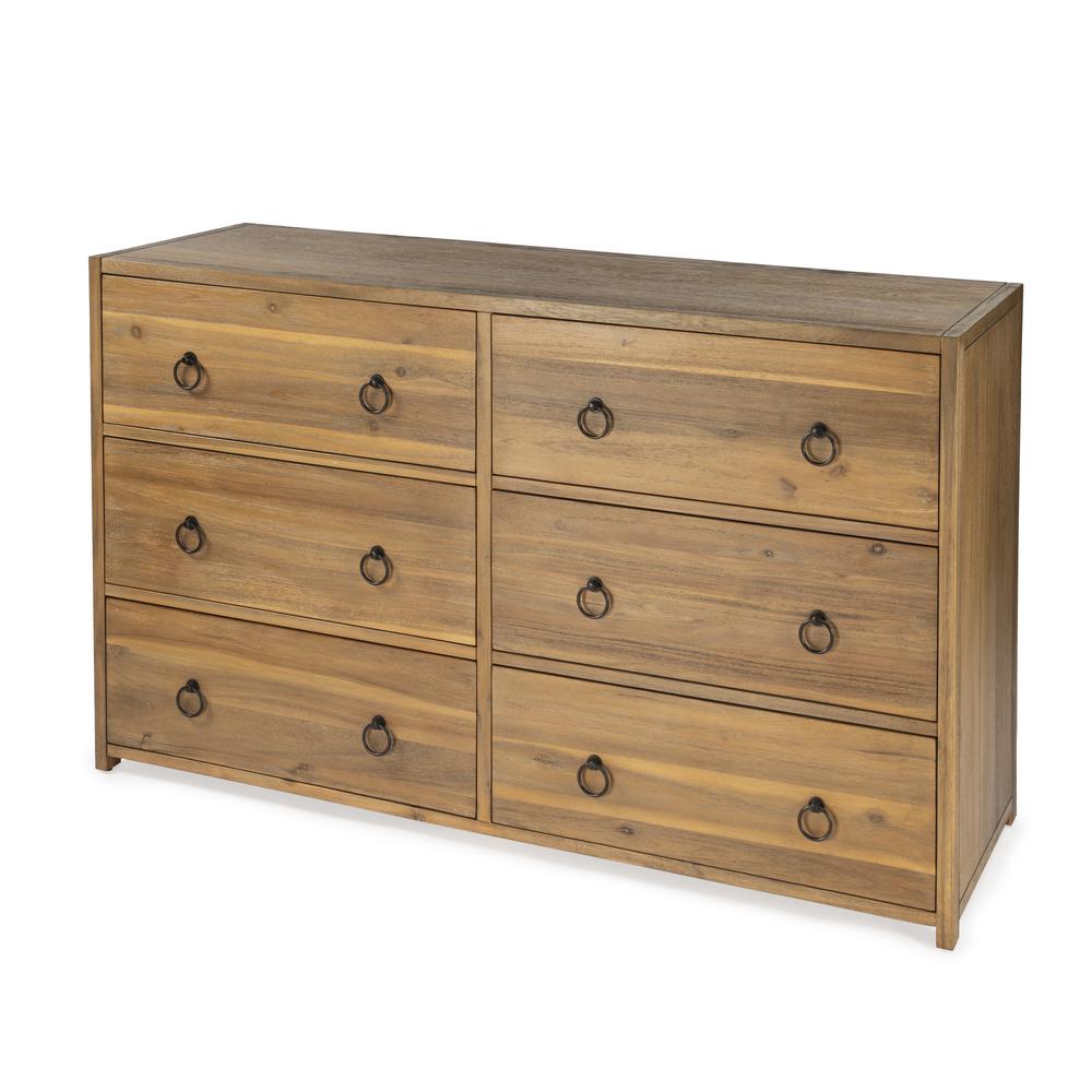 Lark 6 Drawer Natural Wood Dresser, Light Brown. Picture 1
