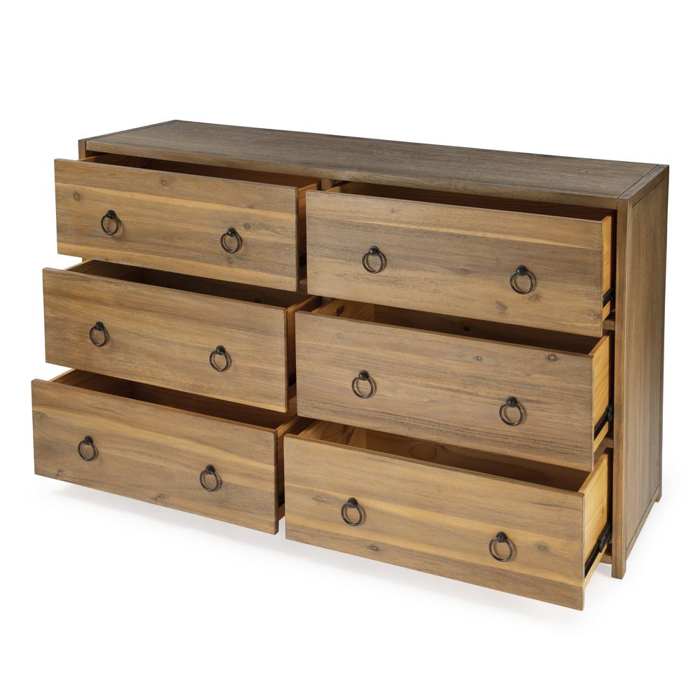 Lark 6 Drawer Natural Wood Dresser, Light Brown. Picture 2