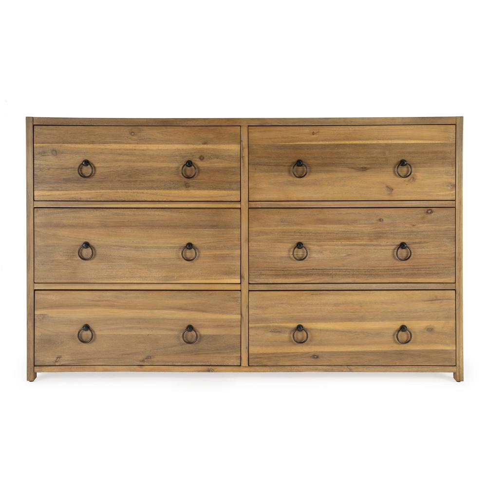 Lark 6 Drawer Natural Wood Dresser, Light Brown. Picture 3