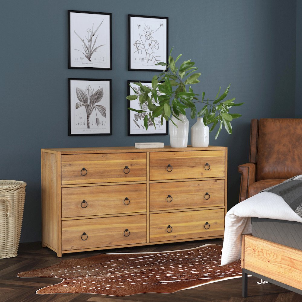 Lark 6 Drawer Natural Wood Dresser, Light Brown. Picture 9