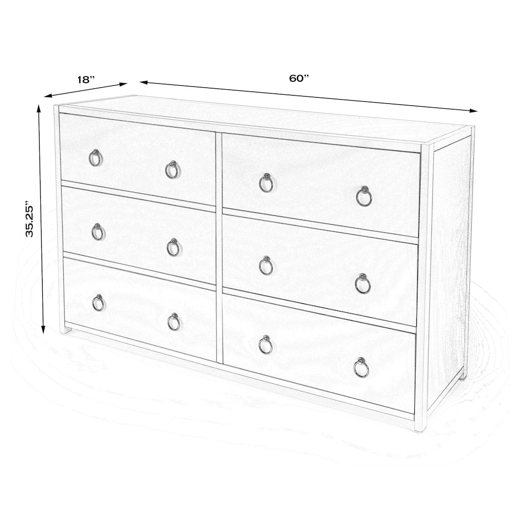 Lark 60 in. W Rectangular Wood 6 Drawer Dresser, Black. Picture 3