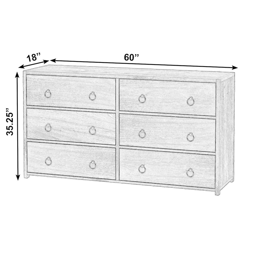 Lark 60 in. W Rectangular Wood 6 Drawer Dresser, Medium Brown. Picture 3