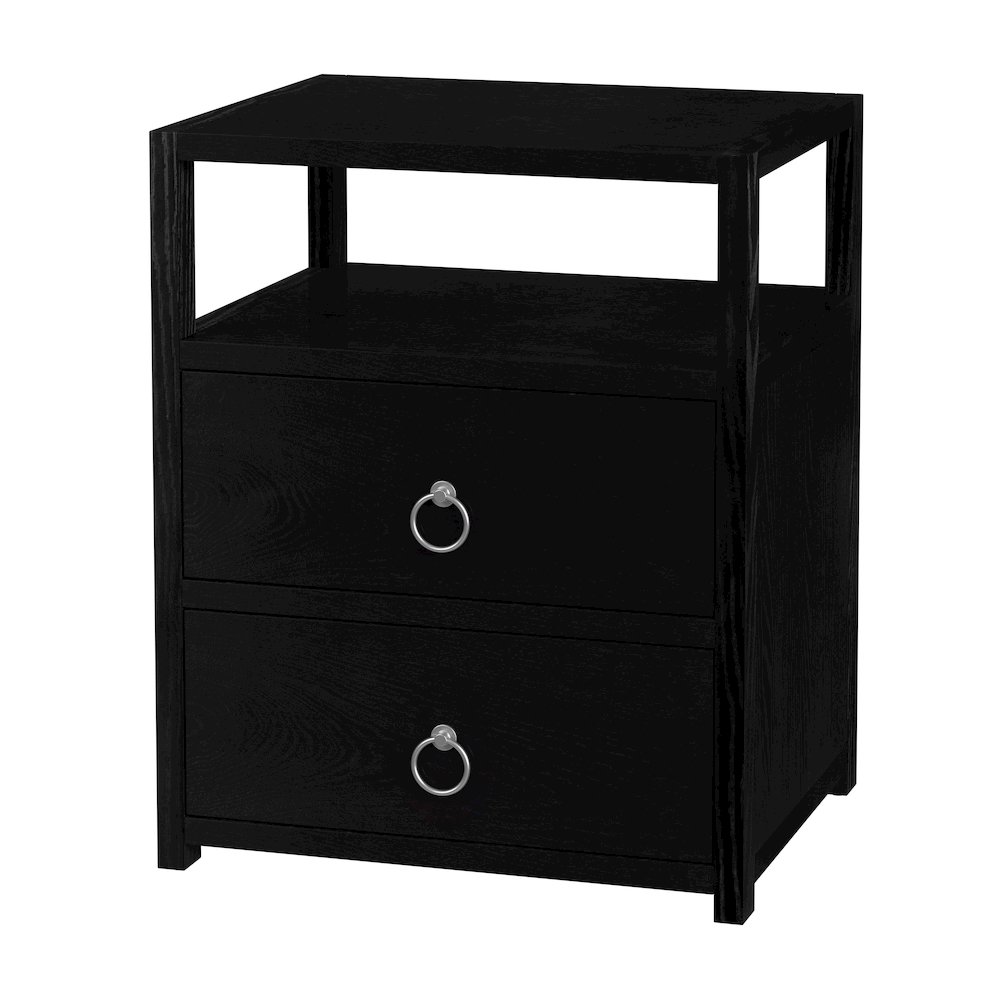 Lark 21 in. W Wood 2 Drawer Nightstand with Shelf, Black. Picture 1