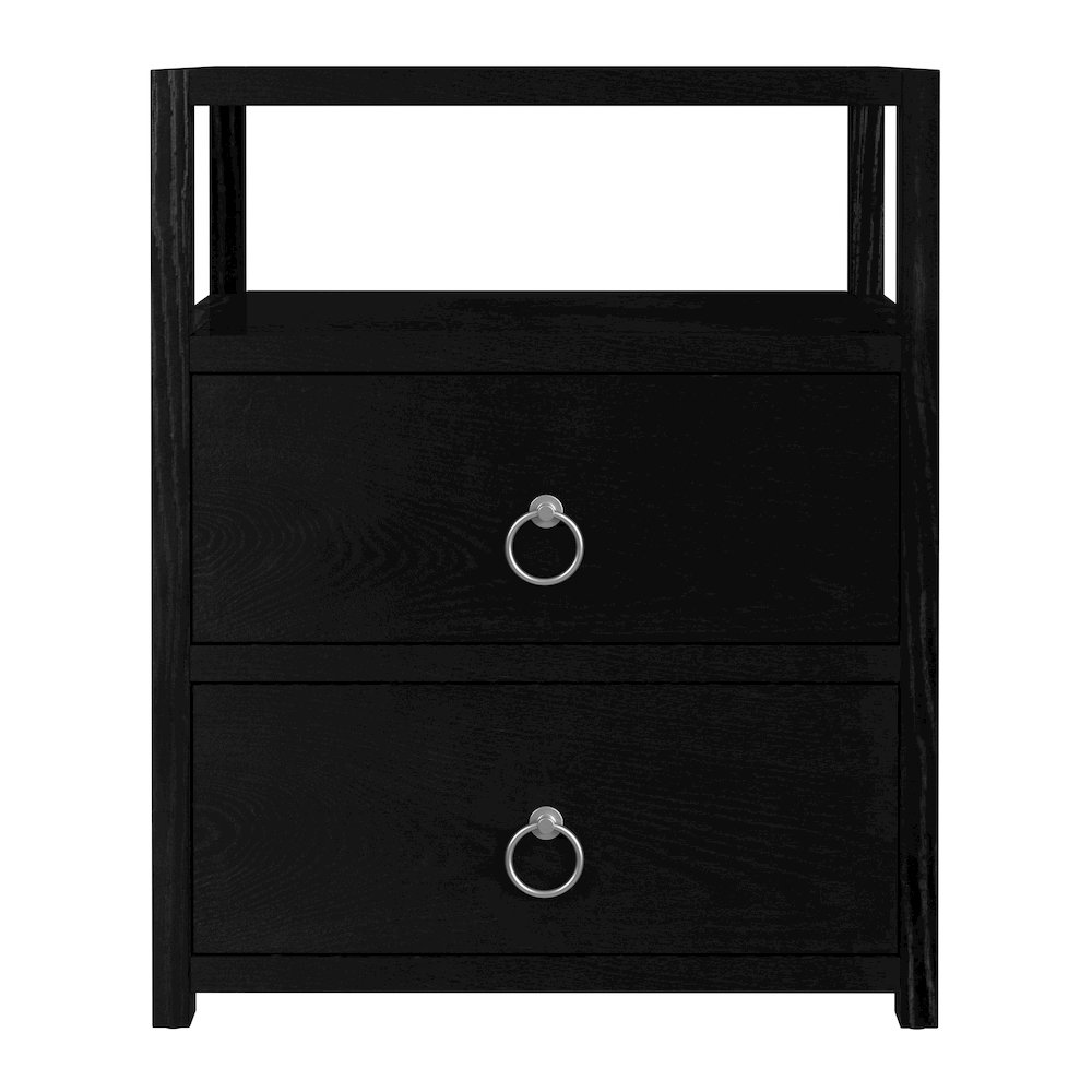 Lark 21 in. W Wood 2 Drawer Nightstand with Shelf, Black. Picture 4