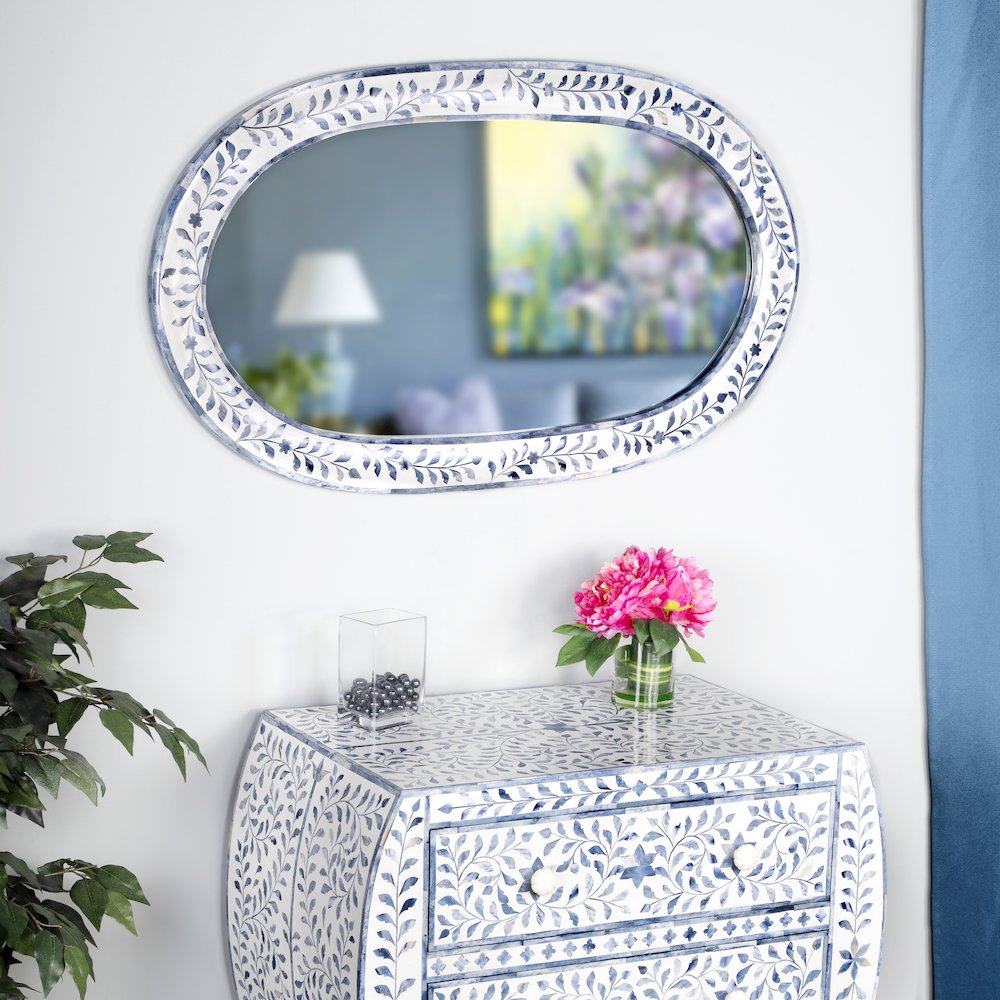 Trubadur Bone Inlay Wall Mirrored, White and Blue. Picture 6