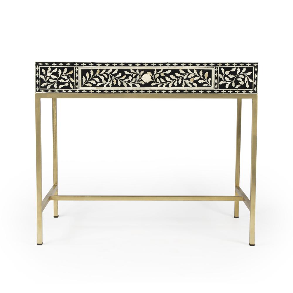 Perilla  Bone Inlay Writing Desk, Black and White, Gold. Picture 3