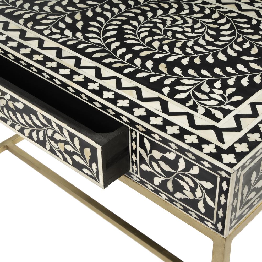 Perilla  Bone Inlay Writing Desk, Black and White, Gold. Picture 5