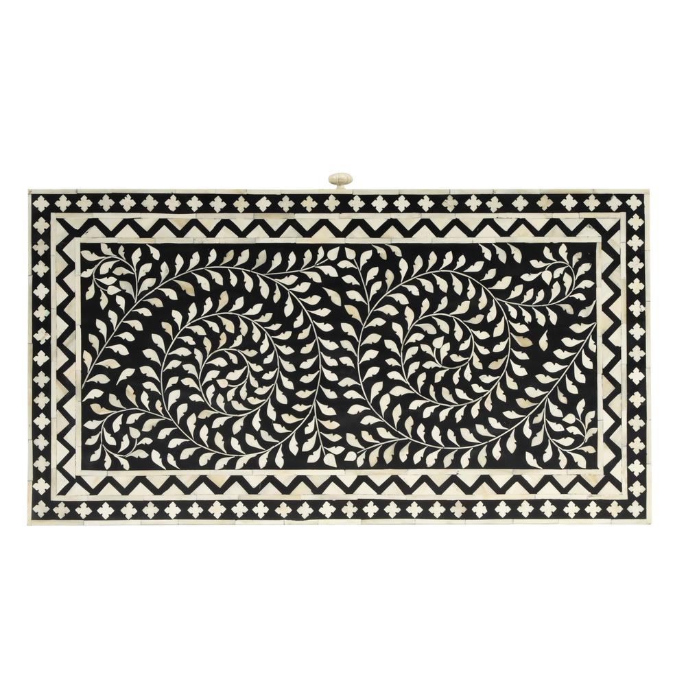 Perilla  Bone Inlay Writing Desk, Black and White, Gold. Picture 8