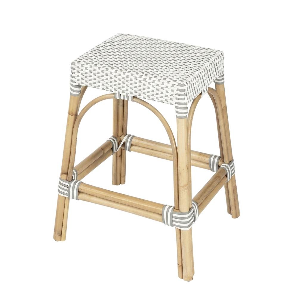 Rattan Counter Stool with Footrest, Coastal Bar Stool for Kitchen Dining Room. Picture 5