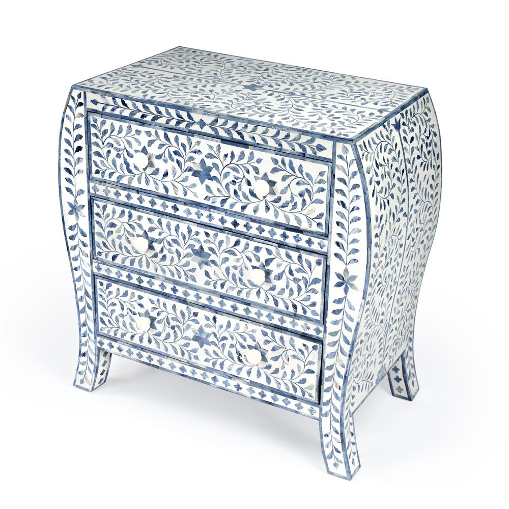 Trubadur and Bone Inlay 3 Drawer Chest, White and Blue. Picture 1