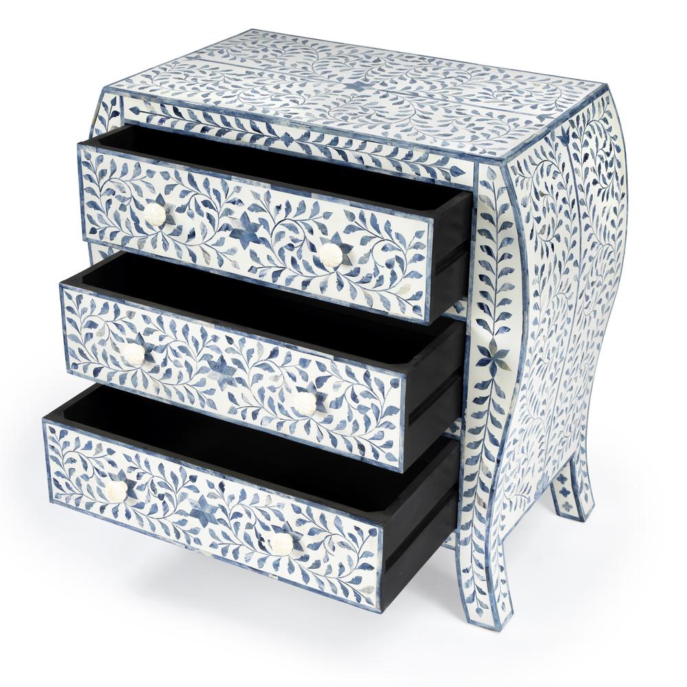 Trubadur and Bone Inlay 3 Drawer Chest, White and Blue. Picture 2