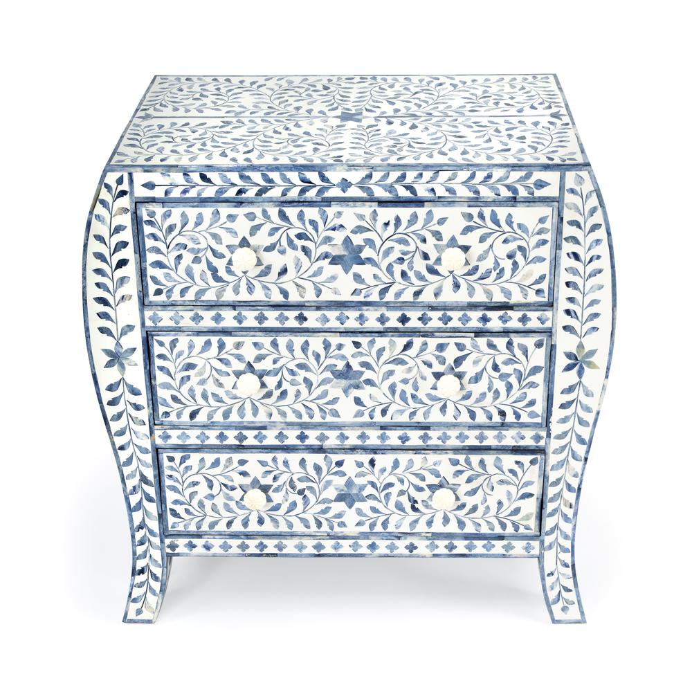 Trubadur and Bone Inlay 3 Drawer Chest, White and Blue. Picture 3