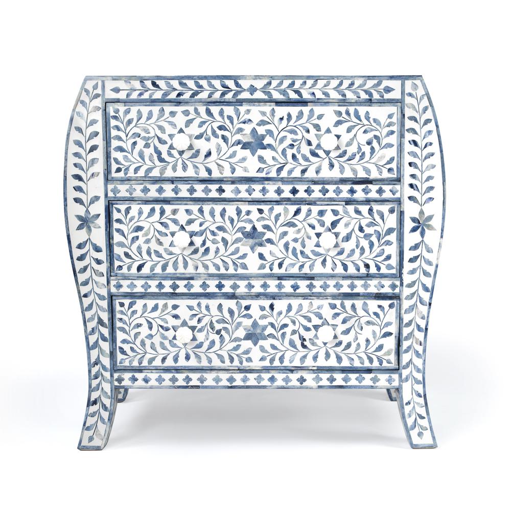 Trubadur and Bone Inlay 3 Drawer Chest, White and Blue. Picture 4