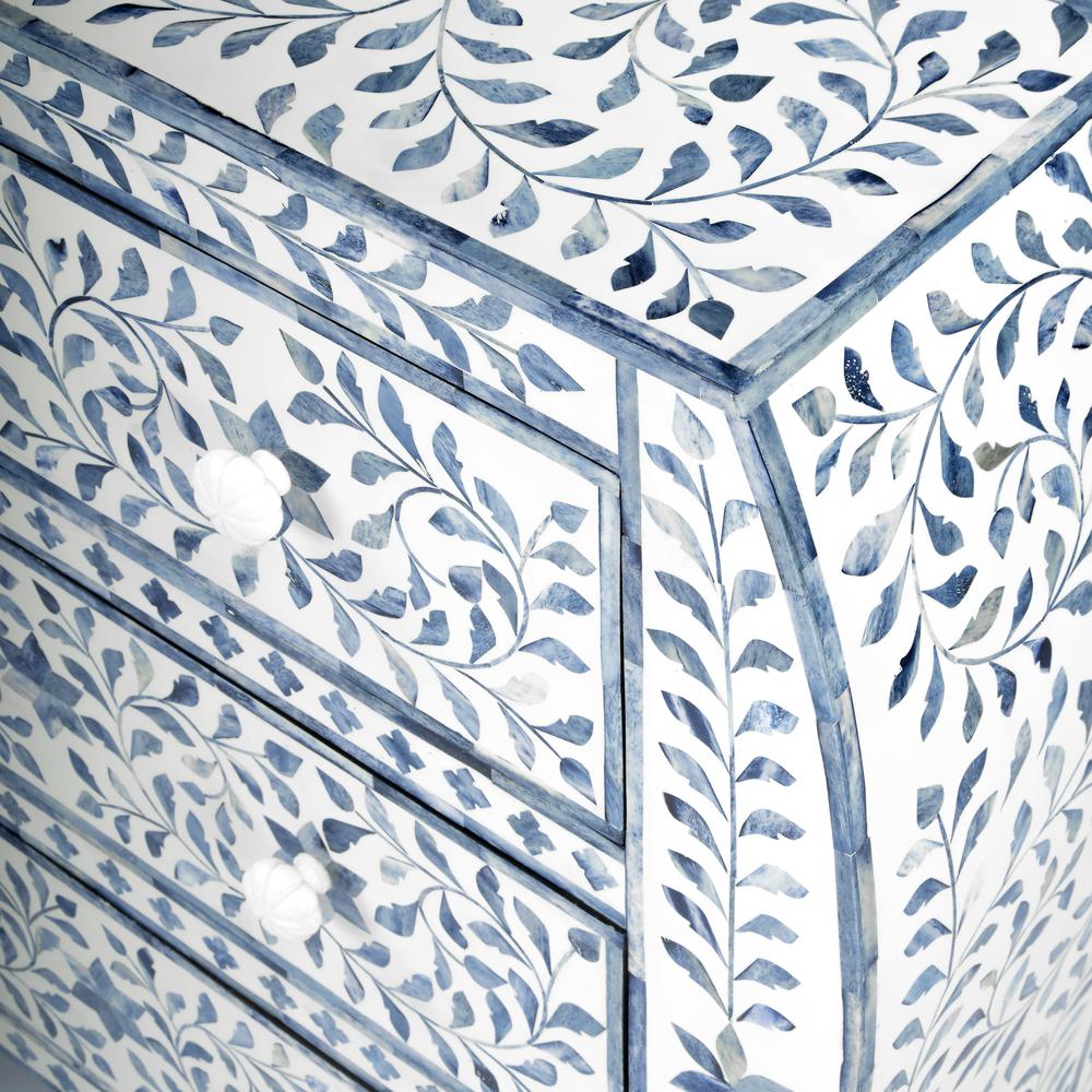 Trubadur and Bone Inlay 3 Drawer Chest, White and Blue. Picture 8