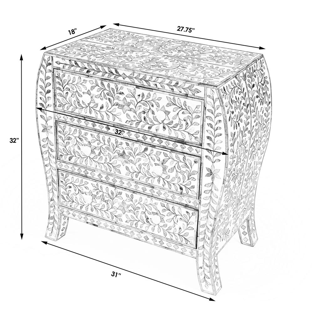 Trubadur and Bone Inlay 3 Drawer Chest, White and Blue. Picture 9