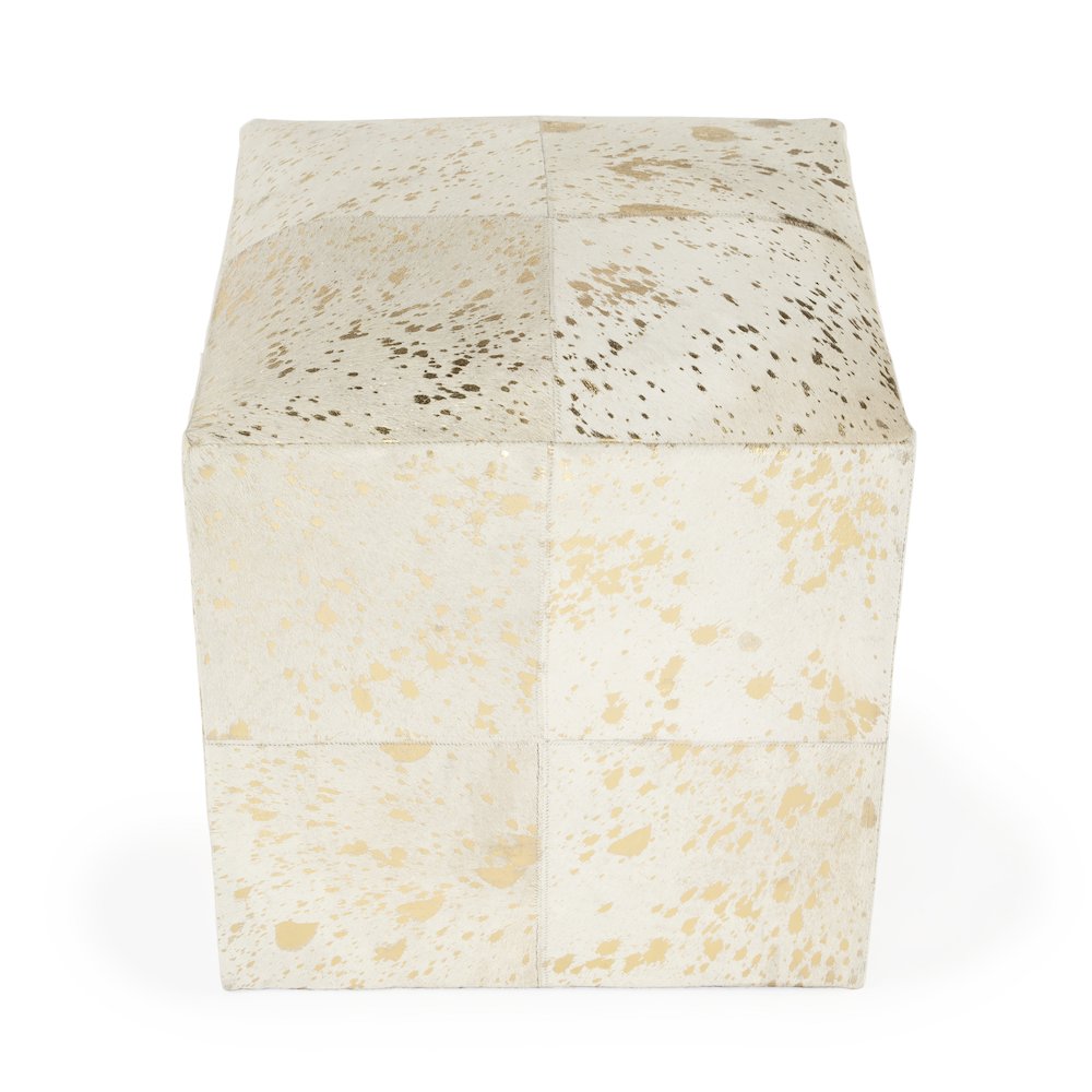 Company Victorian Hair on Hide with Spots Cube Ottoman, White. Picture 4