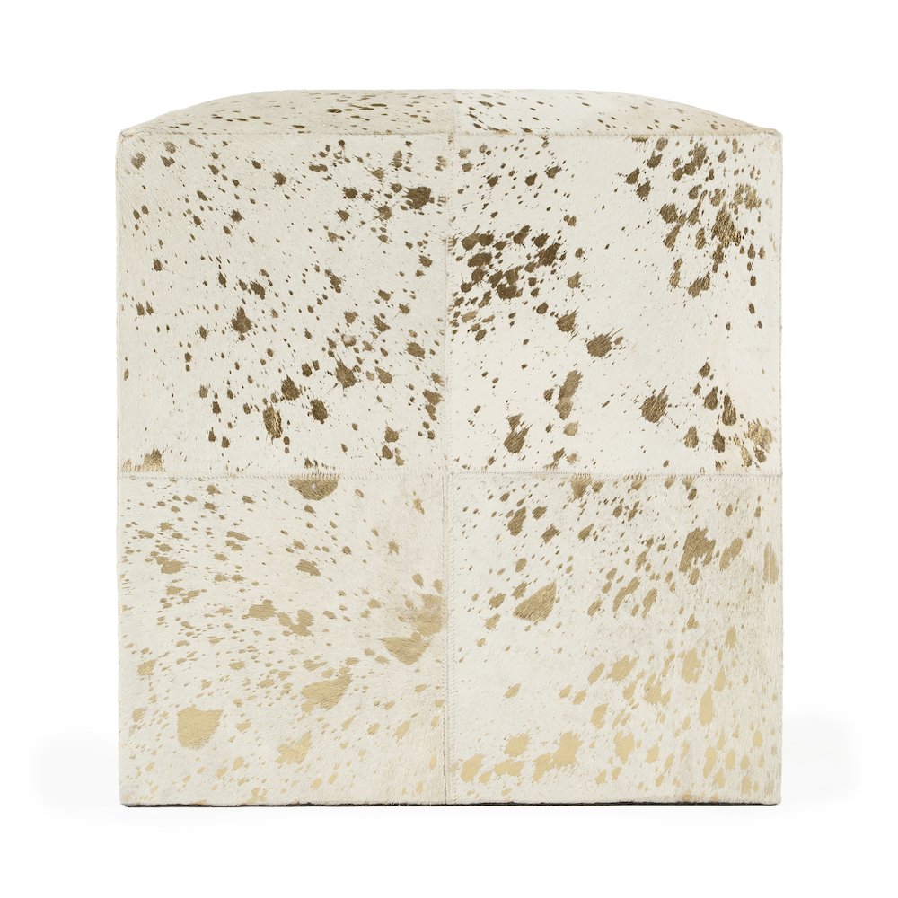 Company Victorian Hair on Hide with Spots Cube Ottoman, White. Picture 5