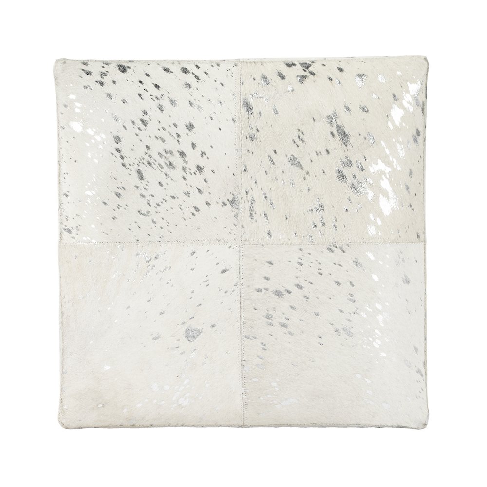 Victorian Hair on Hide with Silver Spots Cube Ottoman, White. Picture 8