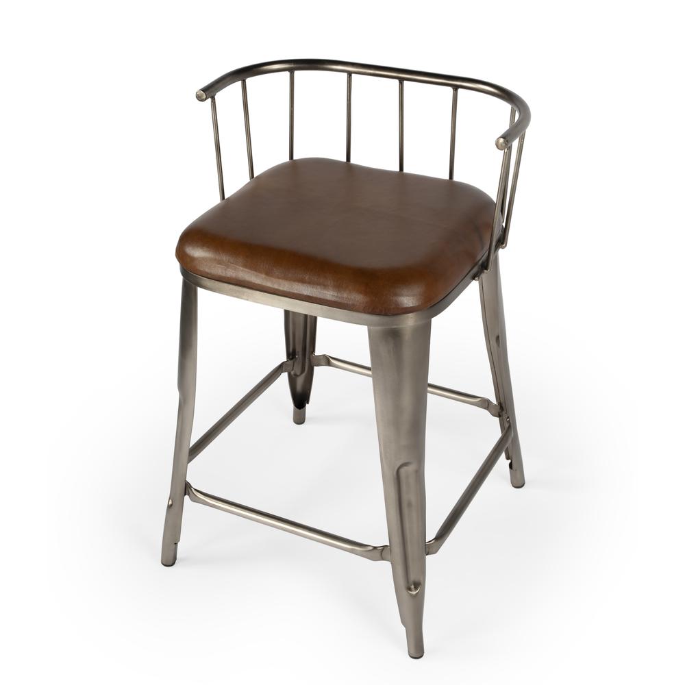 Coriander Iron & Leather 25" Counter Stool, Multi-Color. Picture 1