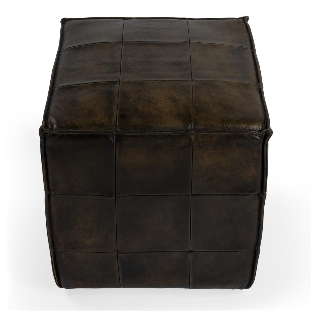 Leon Leather Cube Ottoman, Dark Brown. Picture 2