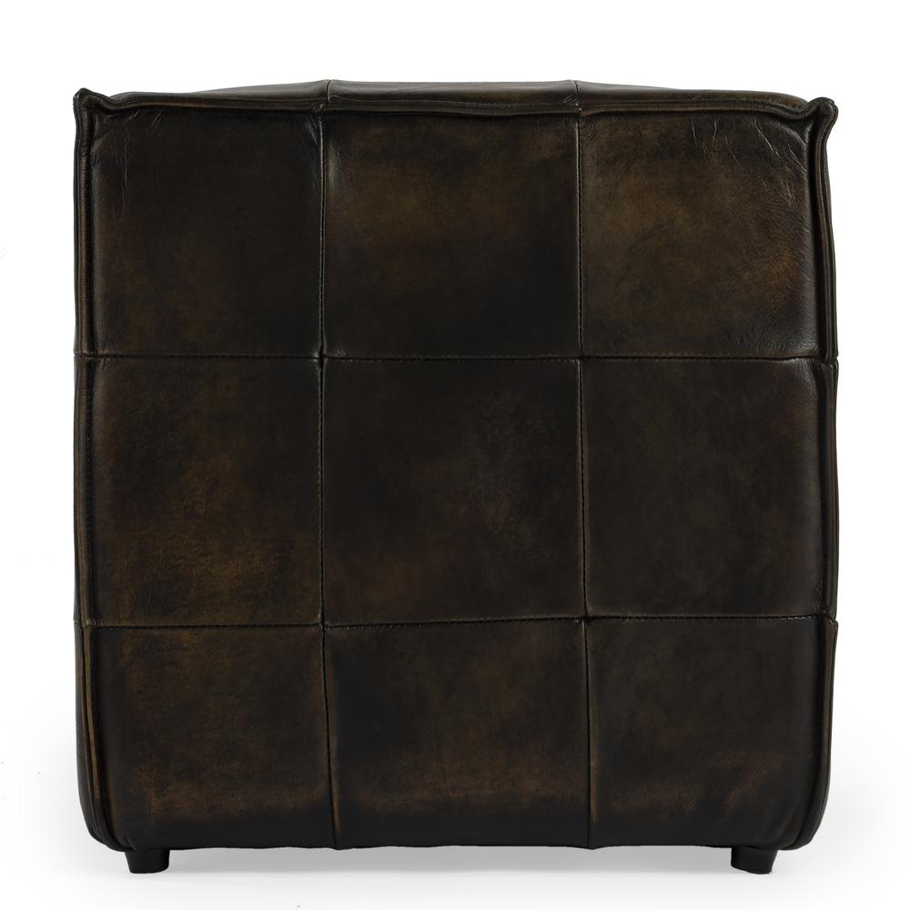Leon Leather Cube Ottoman, Dark Brown. Picture 3