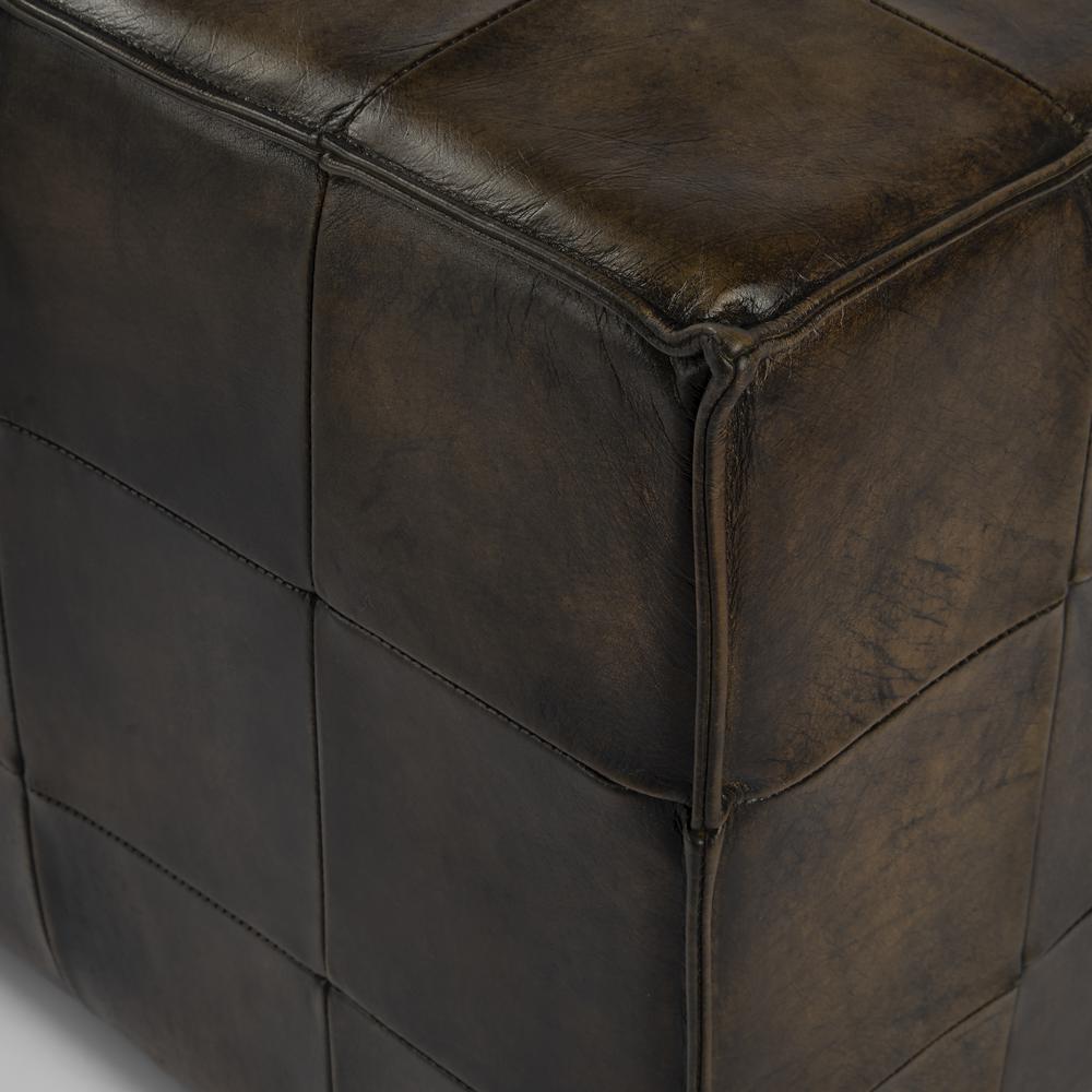 Leon Leather Cube Ottoman, Dark Brown. Picture 4