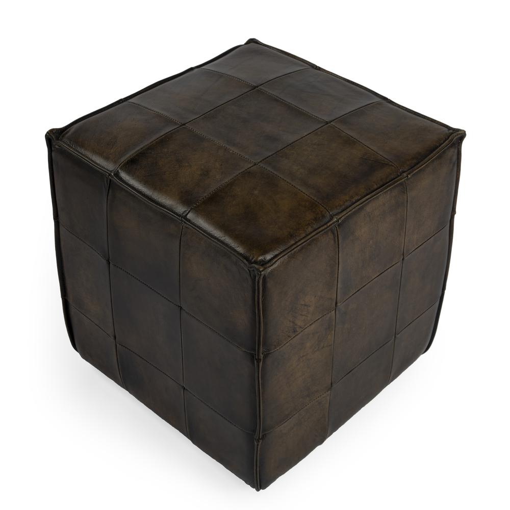 Leon Leather Cube Ottoman, Dark Brown. Picture 5