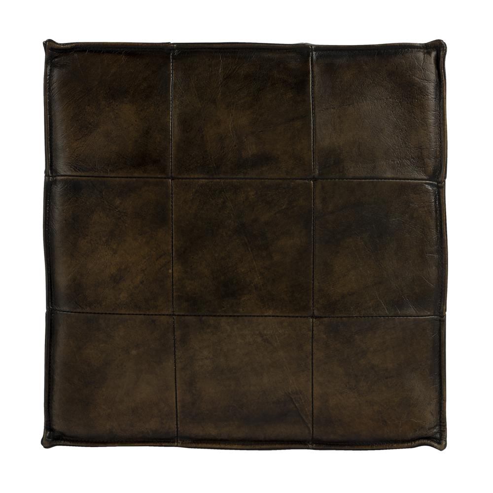 Leon Leather Cube Ottoman, Dark Brown. Picture 6