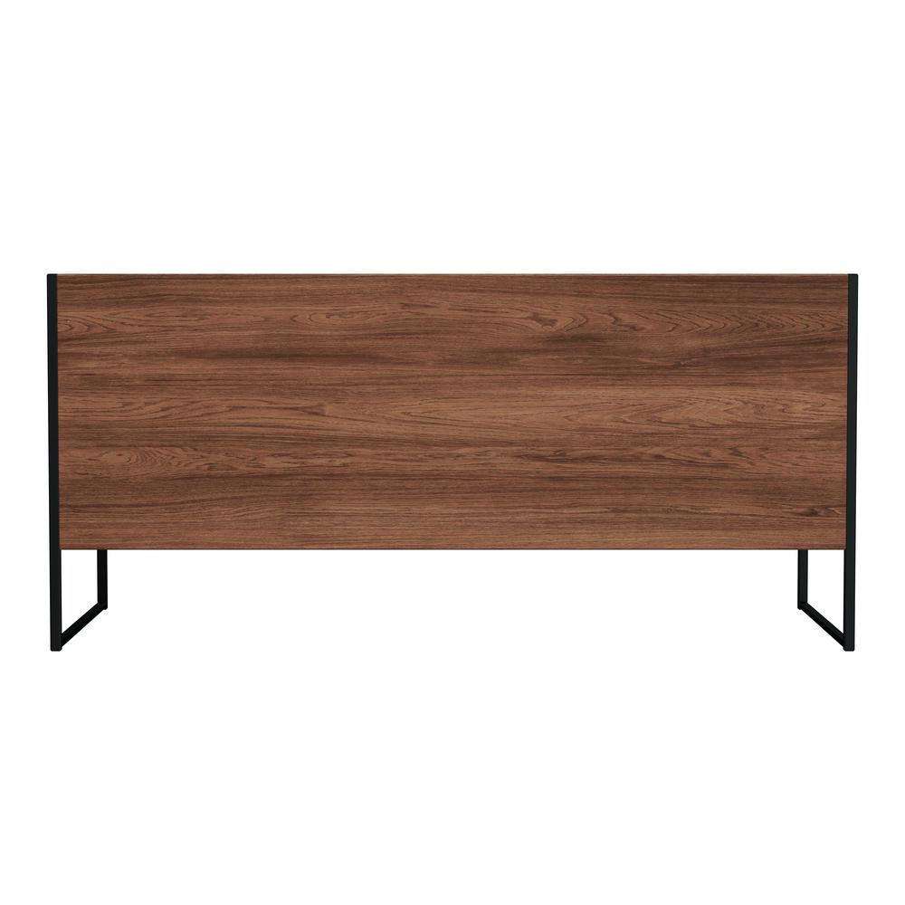Drake 6 Drawer Iron and Wood Executive Desk, Medium Brown. Picture 4