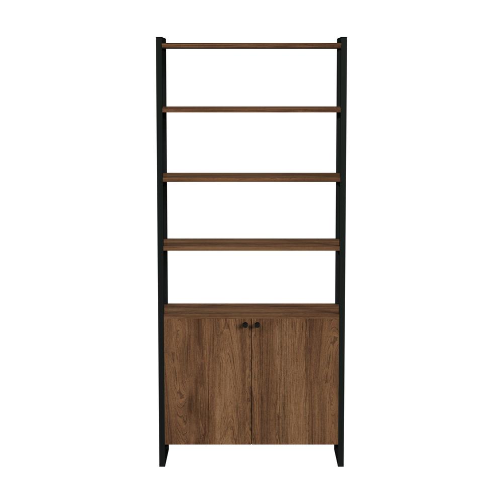 Drake 73" Two Door Walnut Bookcase Etagere, Medium Brown. Picture 3
