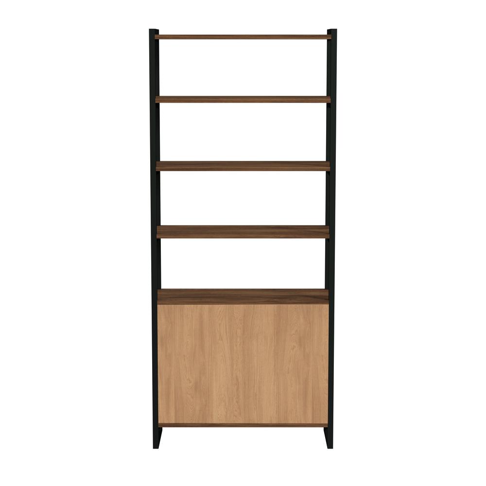 Drake 73" Two Door Walnut Bookcase Etagere, Medium Brown. Picture 5