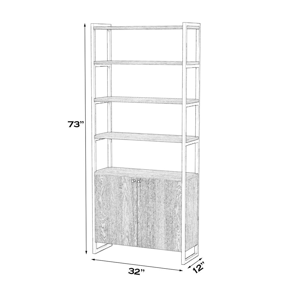Drake 73" Two Door Walnut Bookcase Etagere, Medium Brown. Picture 7