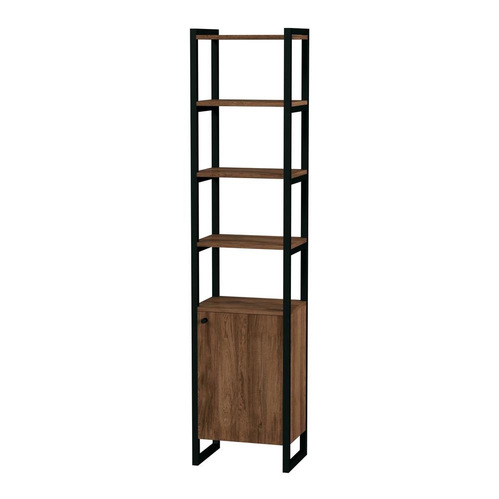 Drake 73" Narrow Walnut Bookcase with Storage, Medium Brown. Picture 1