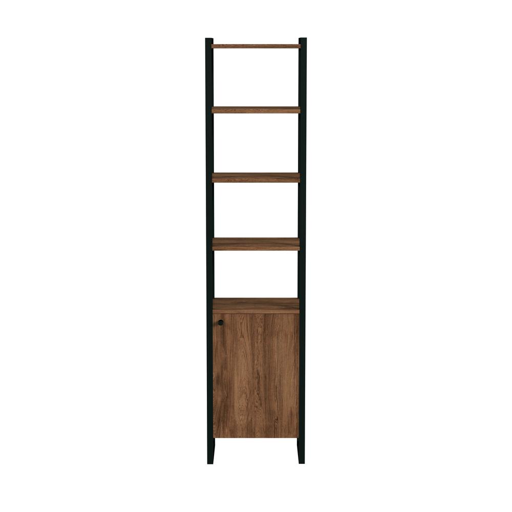 Drake 73" Narrow Walnut Bookcase with Storage, Medium Brown. Picture 2